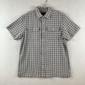 Michael Kors Men Large Shirt Gray White Plaid Short Sleeve Button Up Linen Blend